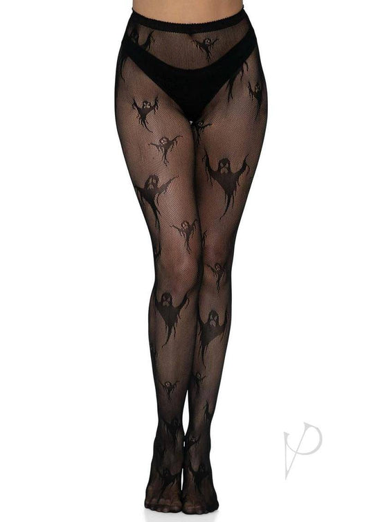 Leg Avenue Spooky Ghost Fishnet Tights - O/S - Black