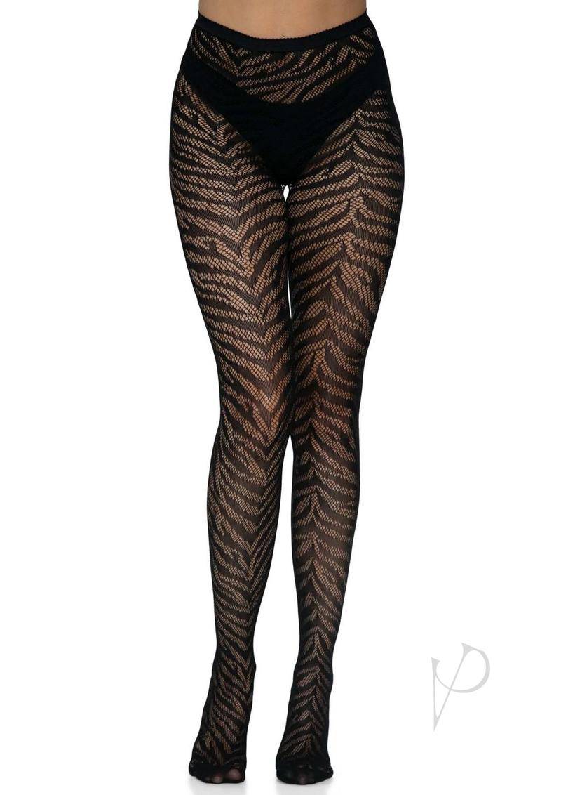 Leg Avenue Zebra Net Tights - O/S - Black