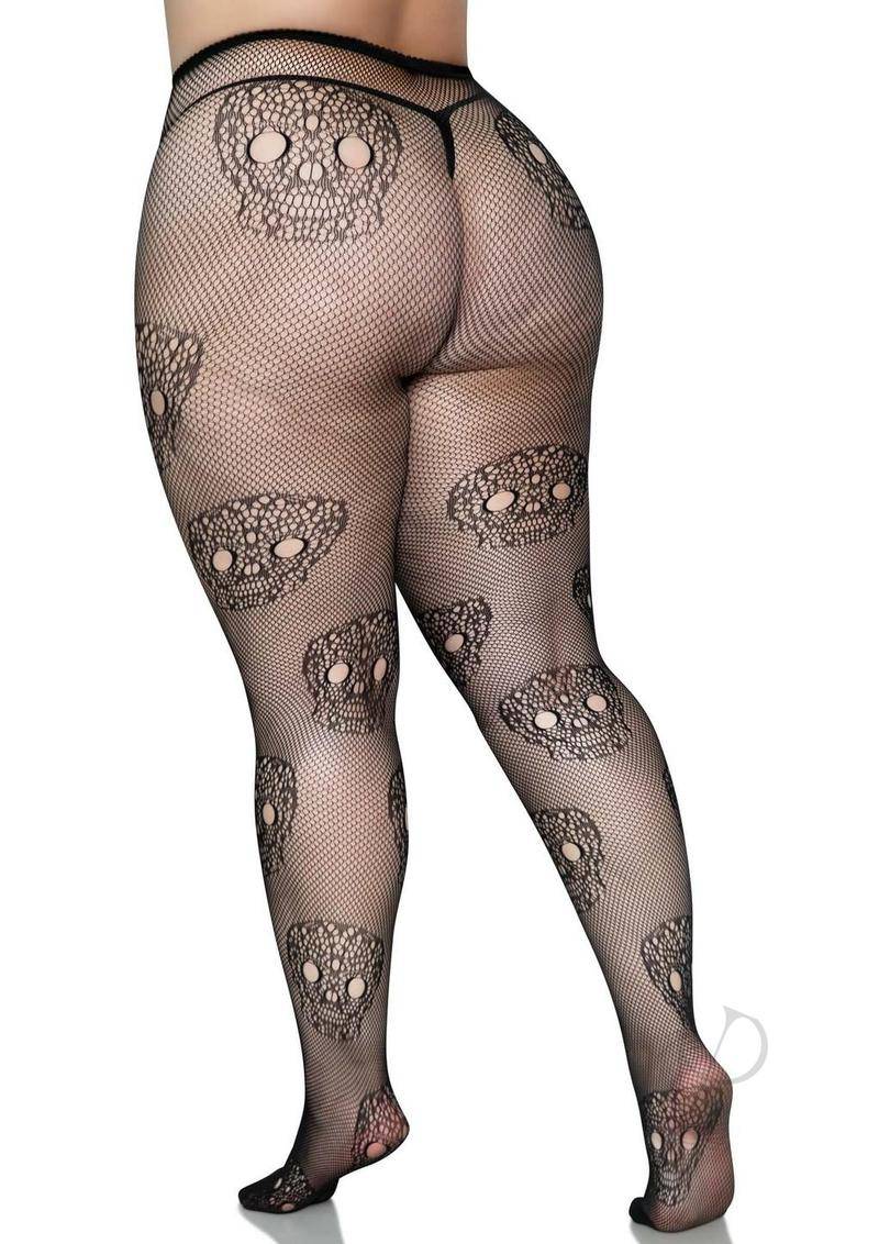 Lace Skull Fishnet Tights 1x/2x Black - Chambre Rouge