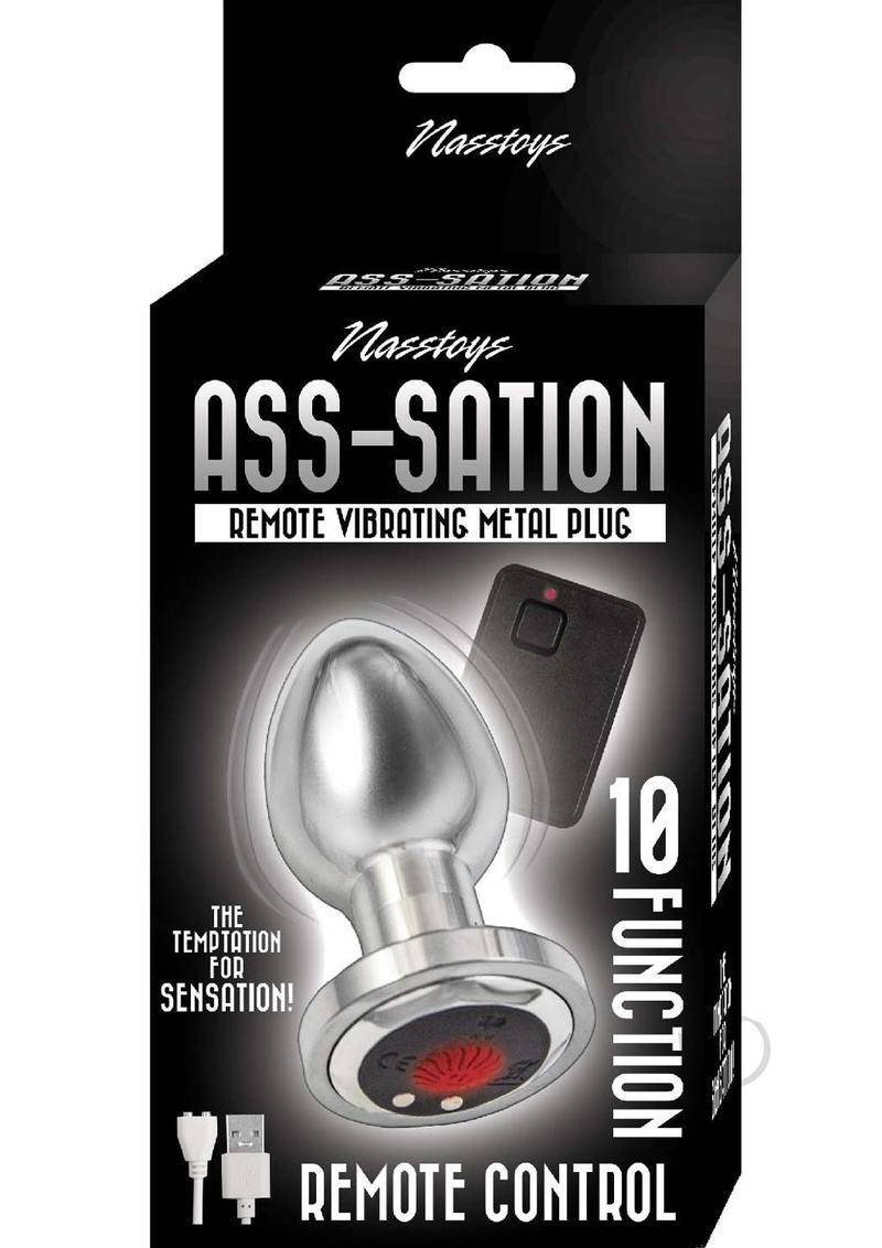 Ass-Sation Remote Control Rechargeable Vibrating Metal Anal Plug - Silver