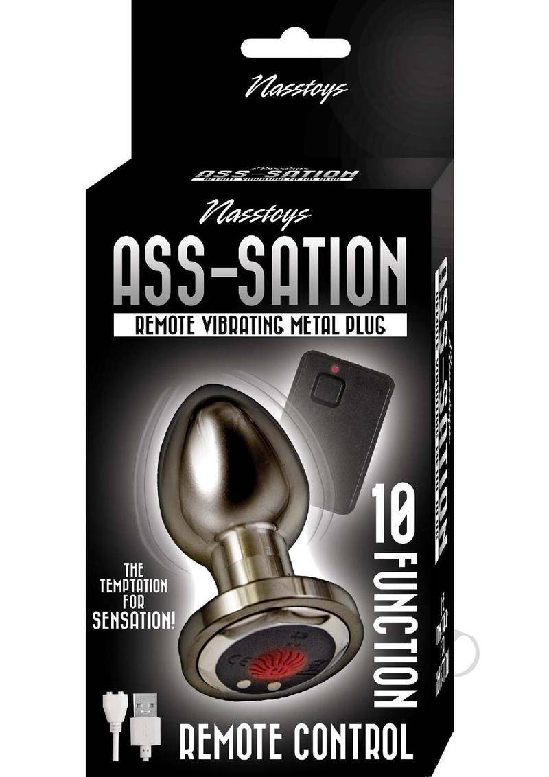 Ass-Sation Remote Control Rechargeable Vibrating Metal Anal Plug - Black