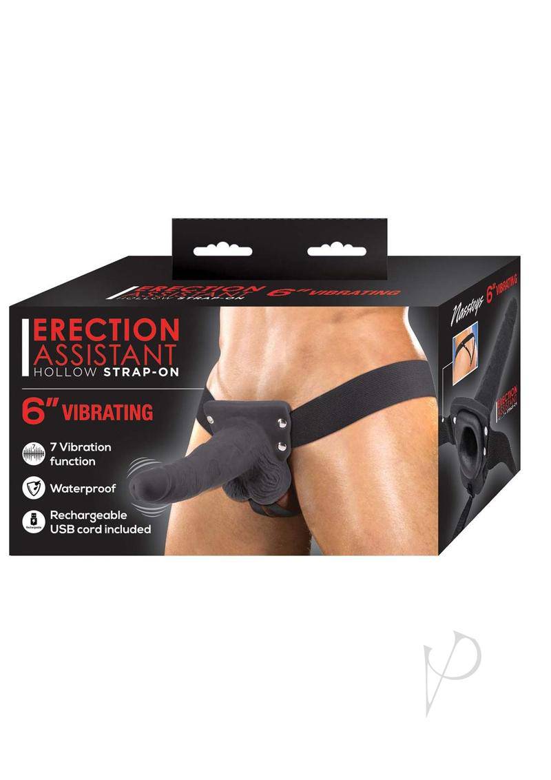 Erection Assistant Hollow Vibrating Strap-On 6in - Black