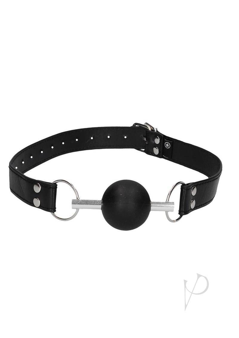 Ouch! Solid Ball Gag with Bonded Leather Straps - Black - Chambre Rouge