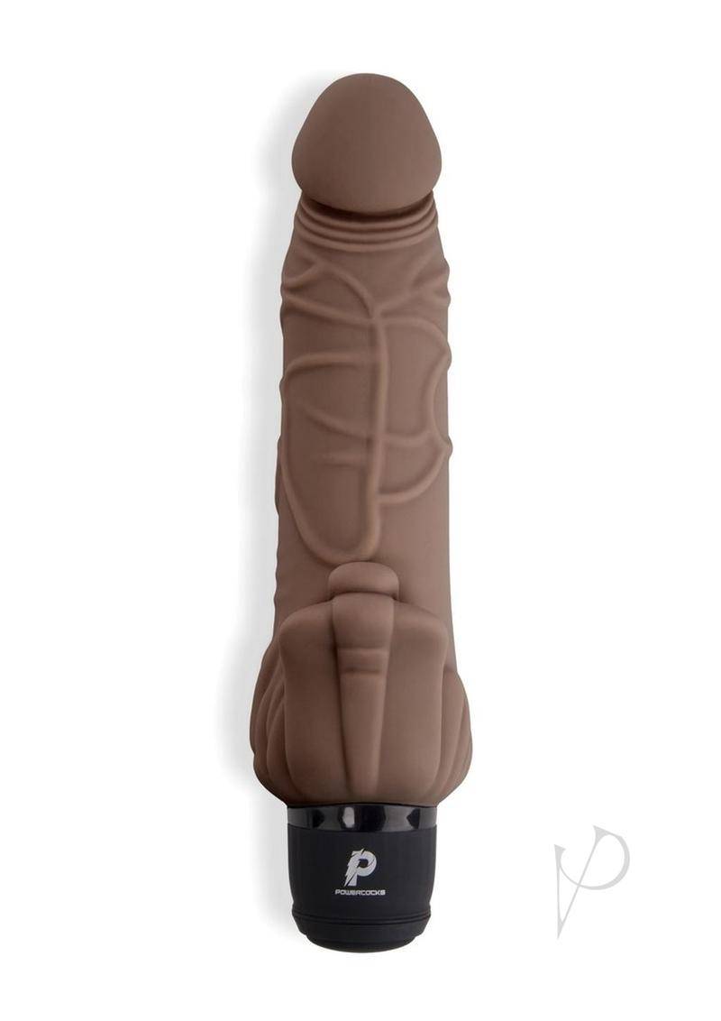 Powercocks Silicone Realistic Vibrator with Clitoral Stimulator 7in - Chocolate - Chambre Rouge