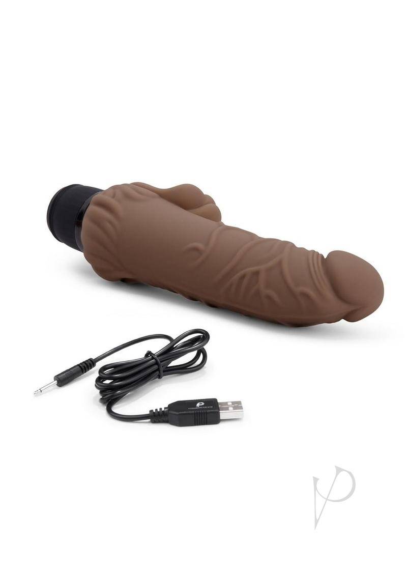 Powercocks Silicone Realistic Vibrator with Clitoral Stimulator 7in - Chocolate - Chambre Rouge