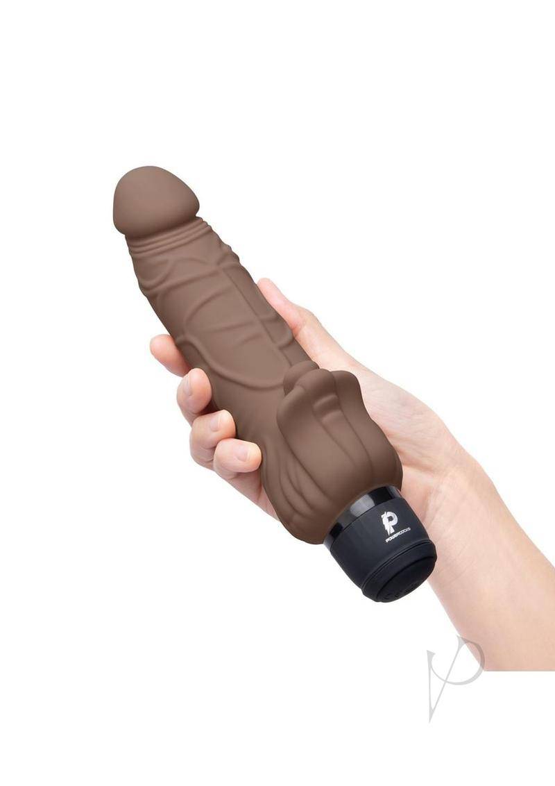 Powercocks Silicone Realistic Vibrator with Clitoral Stimulator 7in - Chocolate - Chambre Rouge