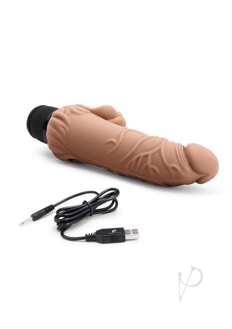 Powercocks Silicone Realistic Vibrator with Clitoral Stimulator 7in - Caramel - Chambre Rouge