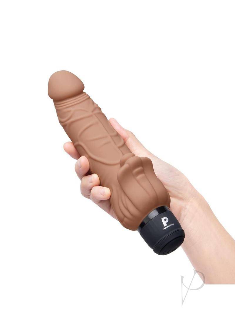 Powercocks Silicone Realistic Vibrator with Clitoral Stimulator 7in - Caramel - Chambre Rouge