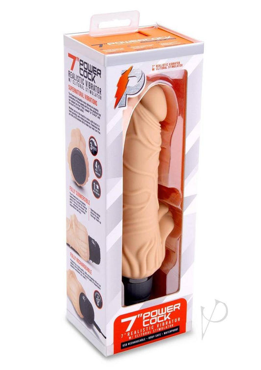 Powercocks Silicone Realistic Vibrator with Clitoral Stimulator 7in - Vanilla - Chambre Rouge