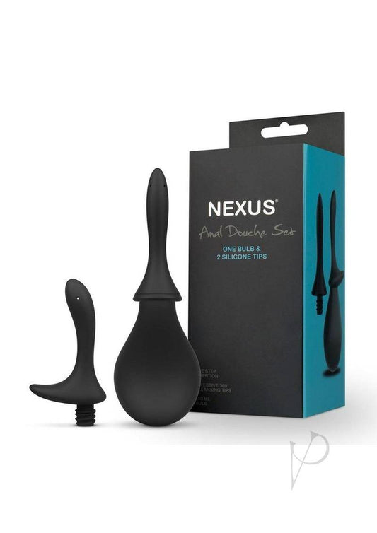 Nexus Anal Douche Set with Silicone Tips - Black - Chambre Rouge