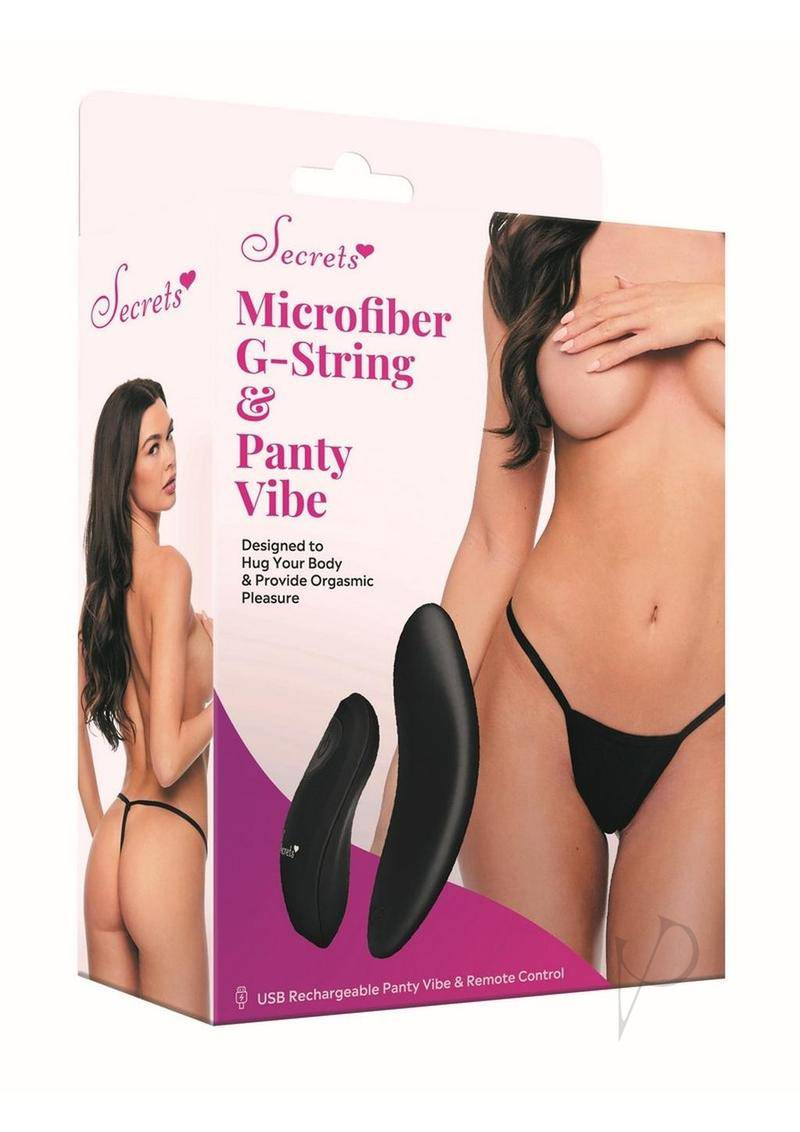 Secrets Rechargeable Silicone Microfiber G-String and Panty Vibe with Remote Control - OS - Black - Chambre Rouge