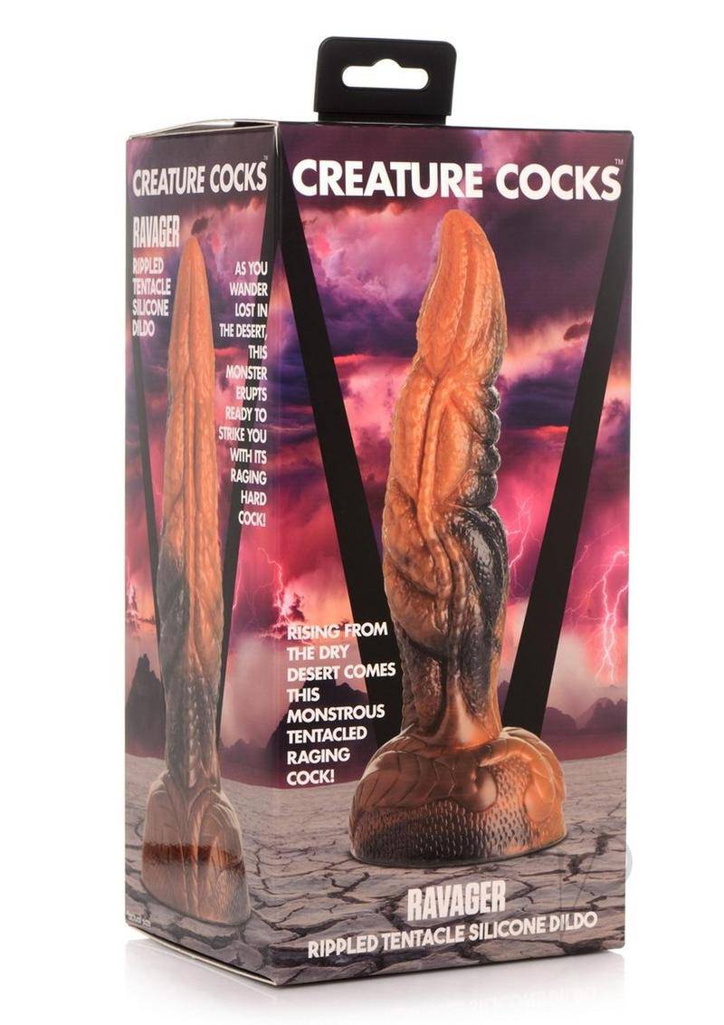 Creature Cocks Ravager Rippled Tentacled Monster Silicone Dildo - Red/Orange/Brown - Chambre Rouge