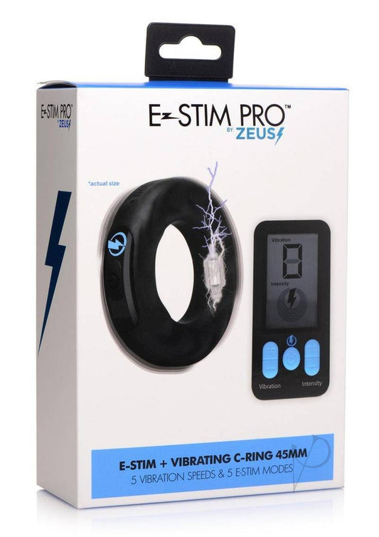 Zeus Vibrating & E-Stim Rechargeable Silicone Cock Ring with Remote Control 45mm - Black - Chambre Rouge