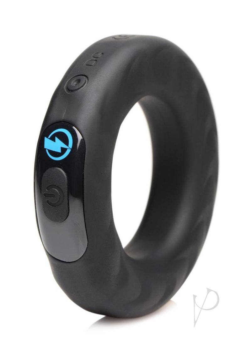 Zeus Vibrating & E-Stim Rechargeable Silicone Cock Ring with Remote Control 45mm - Black - Chambre Rouge