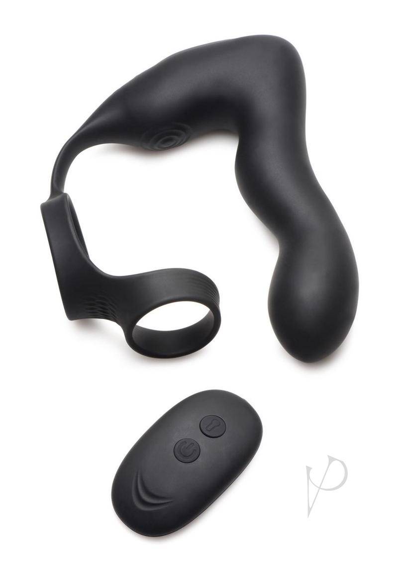 Swell Rechargeable Silicone Inflatable 10X Vibrating Prostate Plug with Cock & Ball Ring and Remote Control - Black - Chambre Rouge