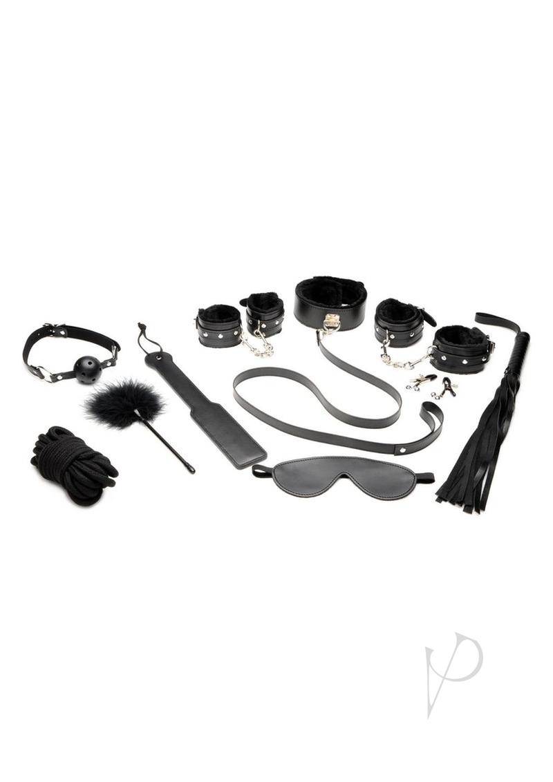 Master Series Hook Up Plush Bondage Set (10 Piece) - Black - Chambre Rouge