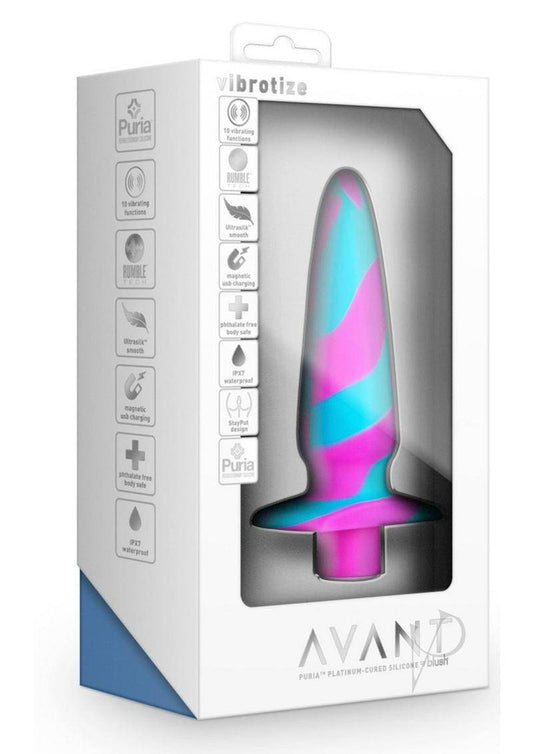 Avant Vibrotize Rechargeable Silicone Anal Plug - Fuchsia/Turquoise - Chambre Rouge