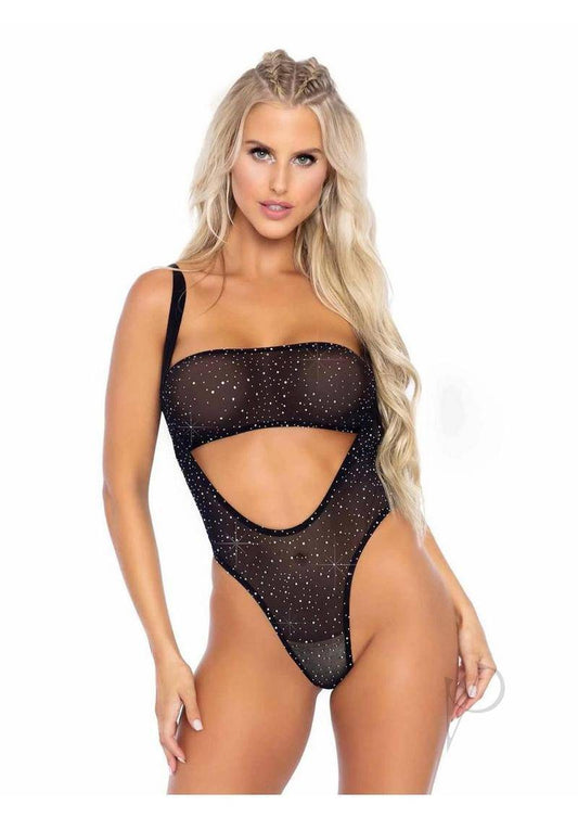 Leg Avenue Rhinestone Mesh Bandeau and Suspender Bodysuit (2 Piece) - O/S - Black - Chambre Rouge