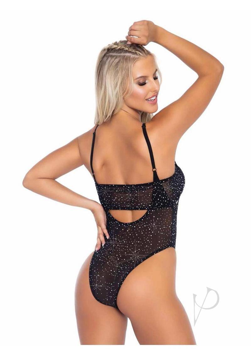 Leg Avenue Rhinestone Mesh Bandeau and Suspender Bodysuit (2 Piece) - O/S - Black - Chambre Rouge