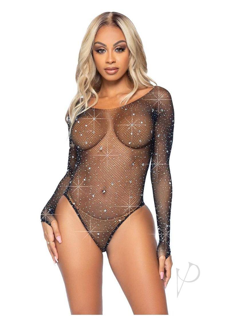 Leg Avenue Galaxy Star Rhinestone Fishnet Bodysuit with Snap Crotch - O/S - Black - Chambre Rouge