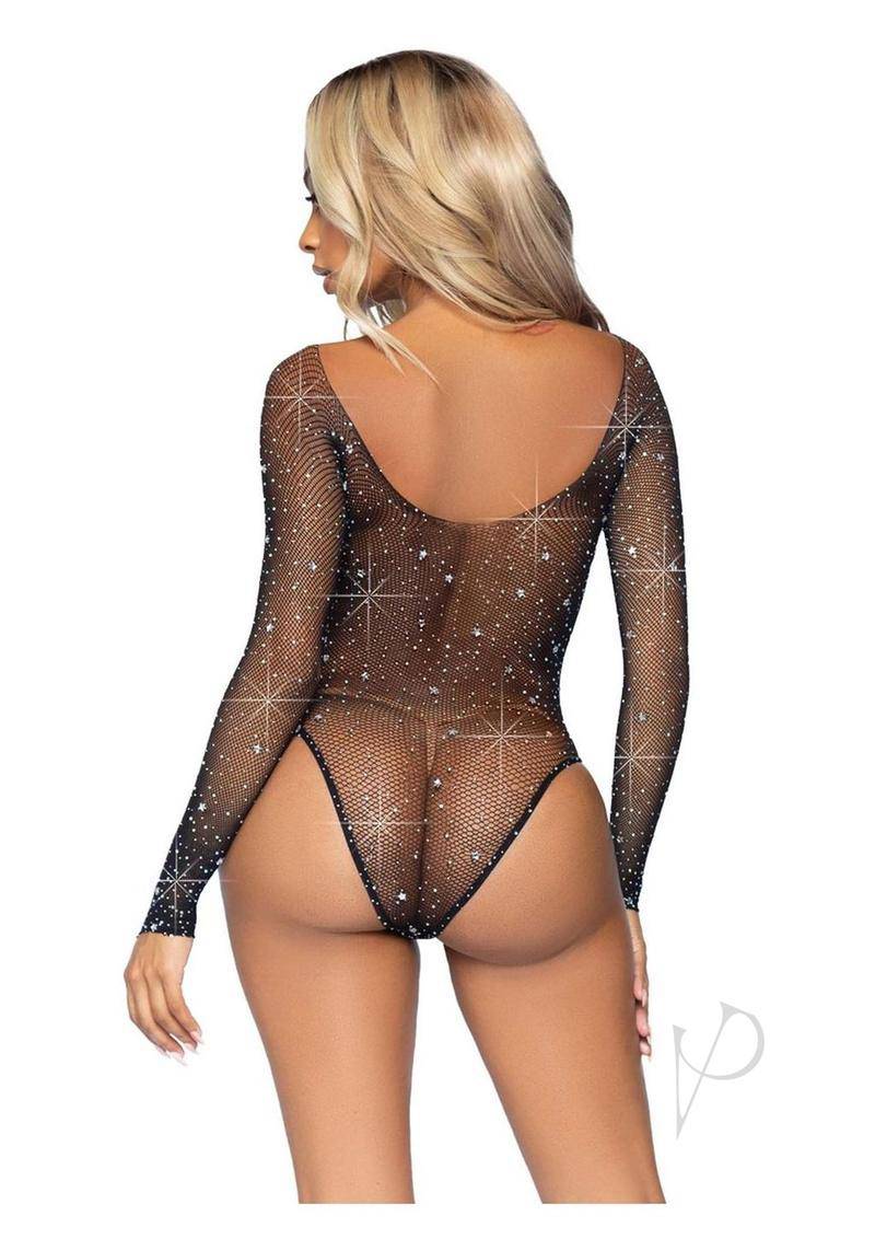 Leg Avenue Galaxy Star Rhinestone Fishnet Bodysuit with Snap Crotch - O/S - Black - Chambre Rouge