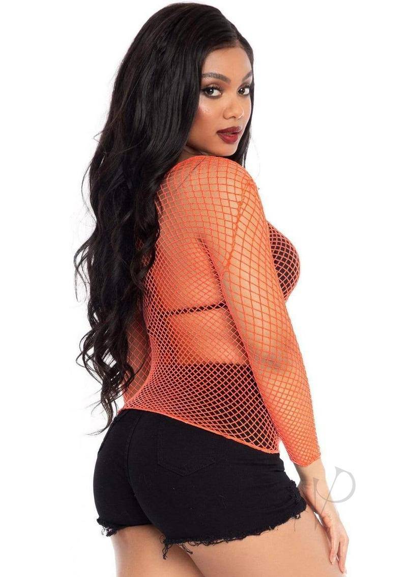 Leg Avenue Spandex Long Sleeved Industrial Net shirt - O/S - Coral - Chambre Rouge