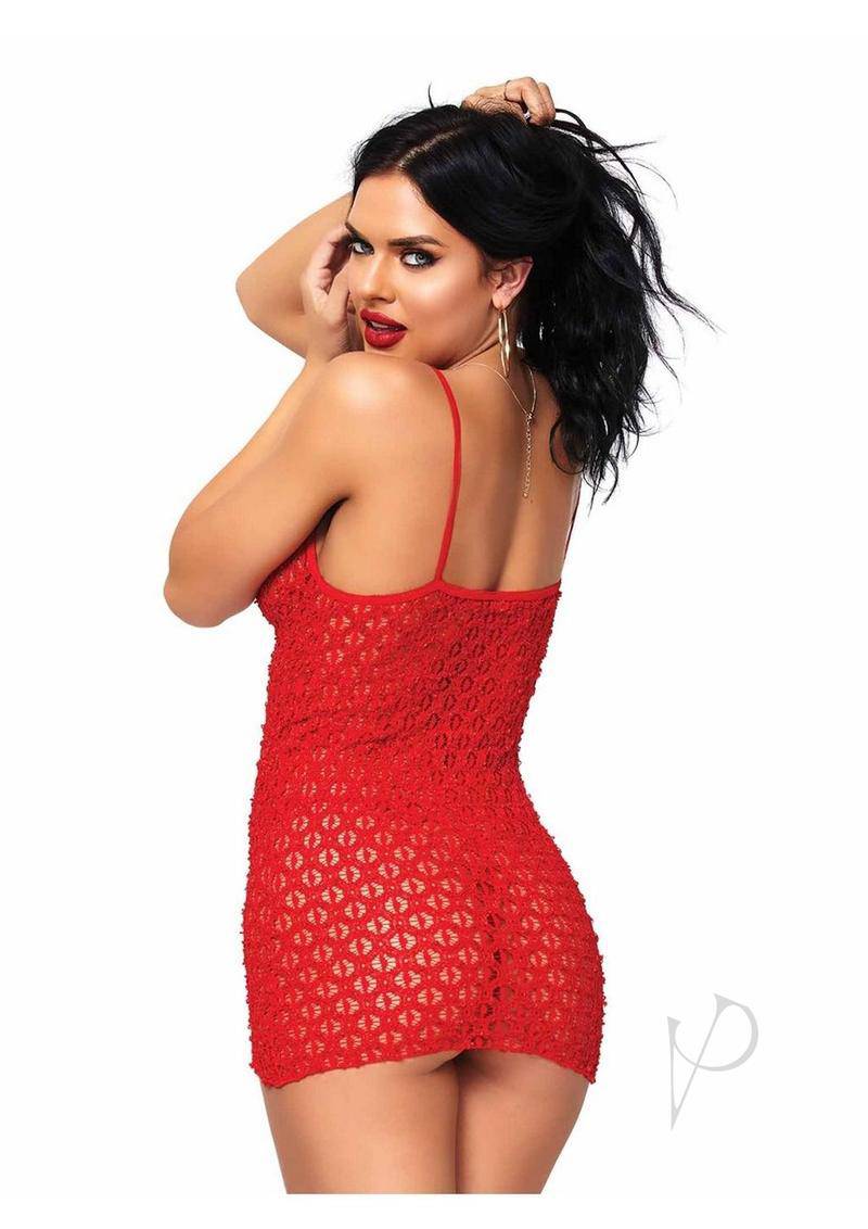 Leg Avenue Mini Dress with Lace Up Front & G-String - O/S - Red - Chambre Rouge