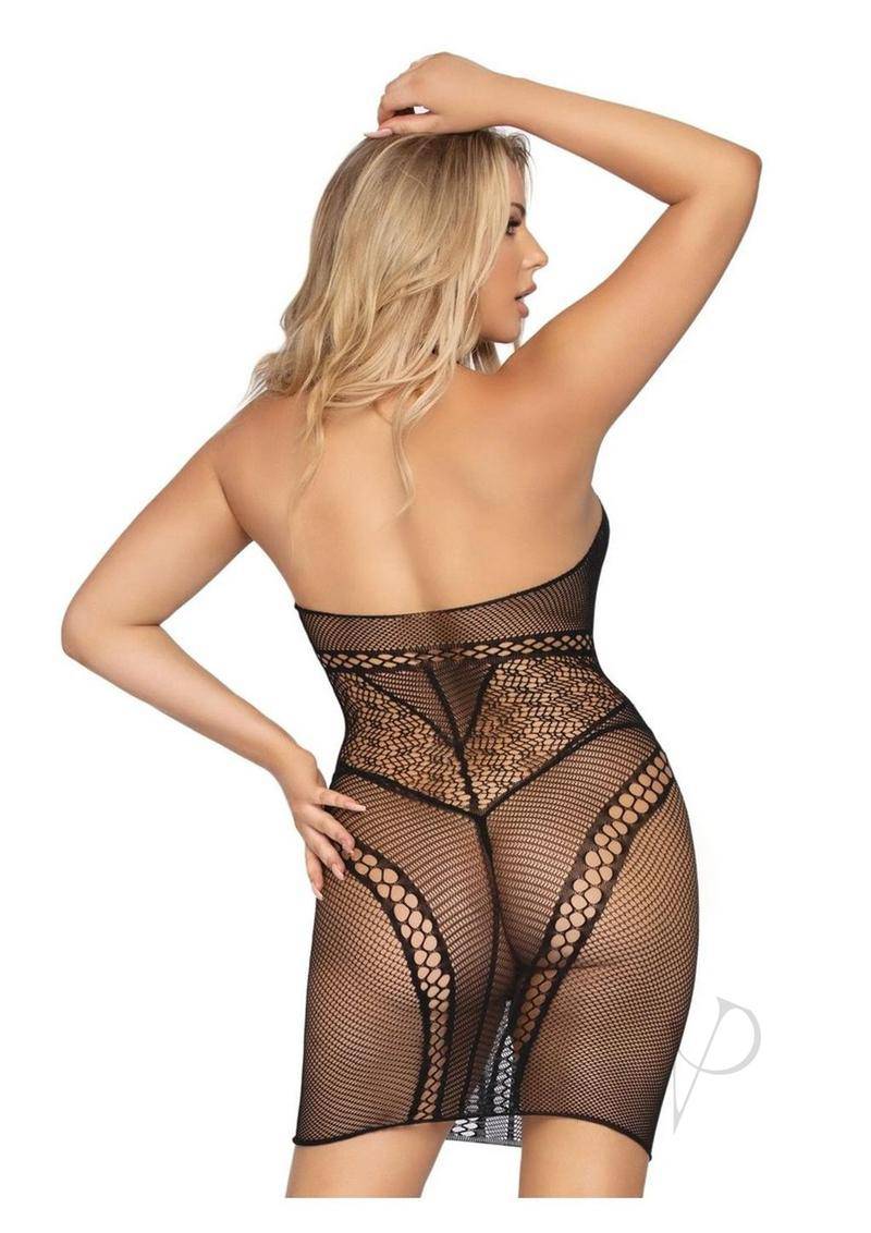 Leg Avenue Multi Net Halter Mini Dress. - O/S - Black - Chambre Rouge