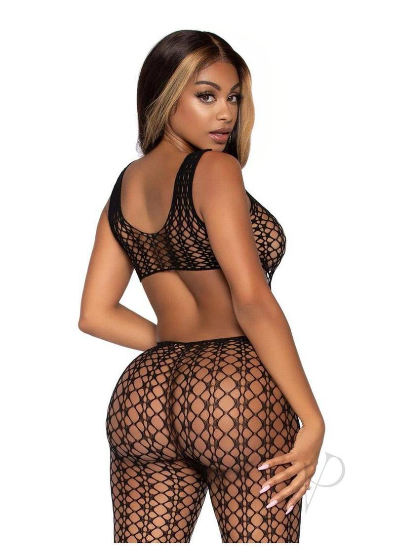 Leg Avenue Lattice Net Cut-Out Footless Tank Bodystocking - O/S - Black - Chambre Rouge