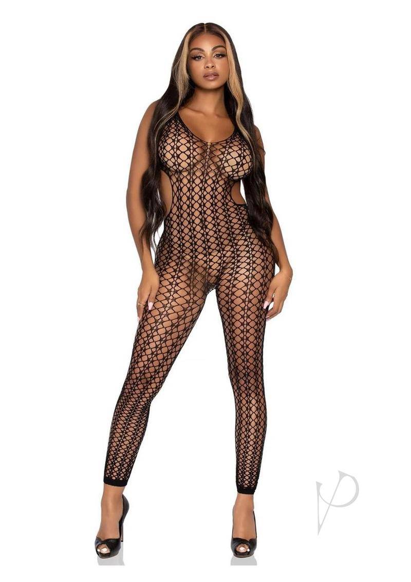 Leg Avenue Lattice Net Cut-Out Footless Tank Bodystocking - O/S - Black - Chambre Rouge