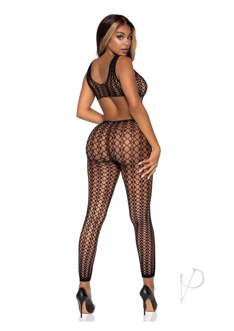 Leg Avenue Lattice Net Cut-Out Footless Tank Bodystocking - O/S - Black - Chambre Rouge