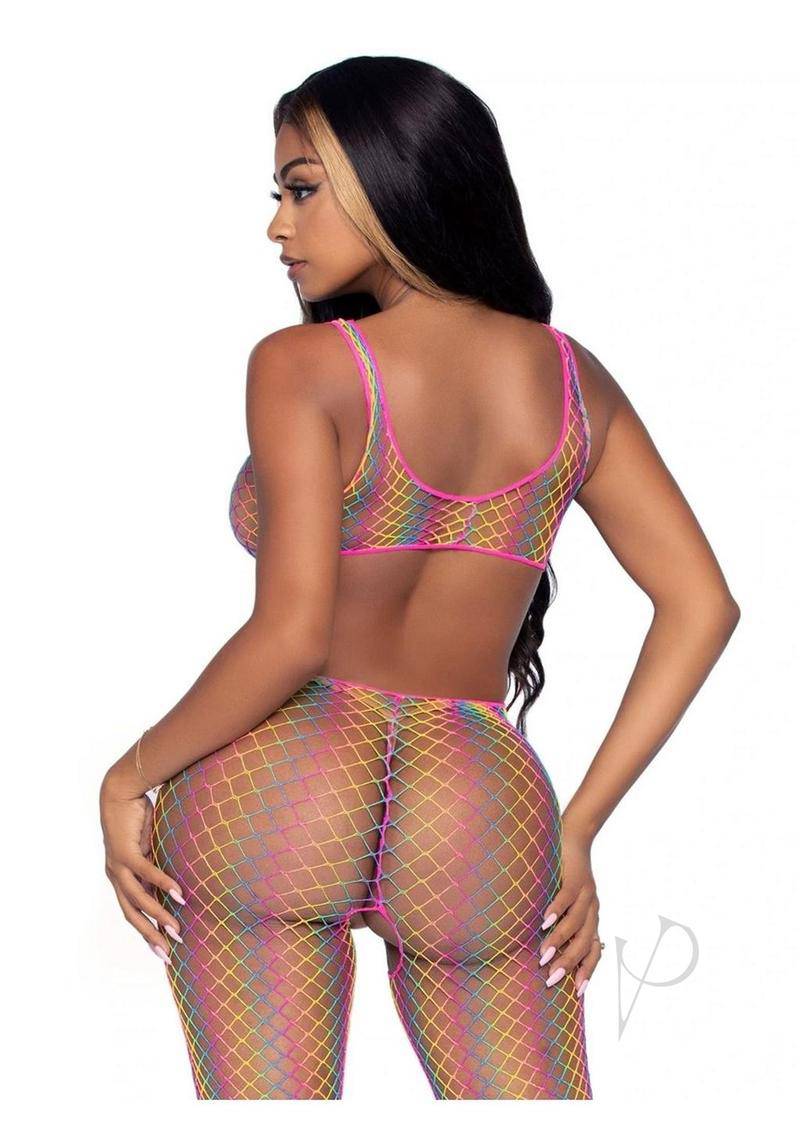 Leg Avenue Rainbow Net Cut-Out Footless Tank Bodystocking - O/S - Multicolor - Chambre Rouge