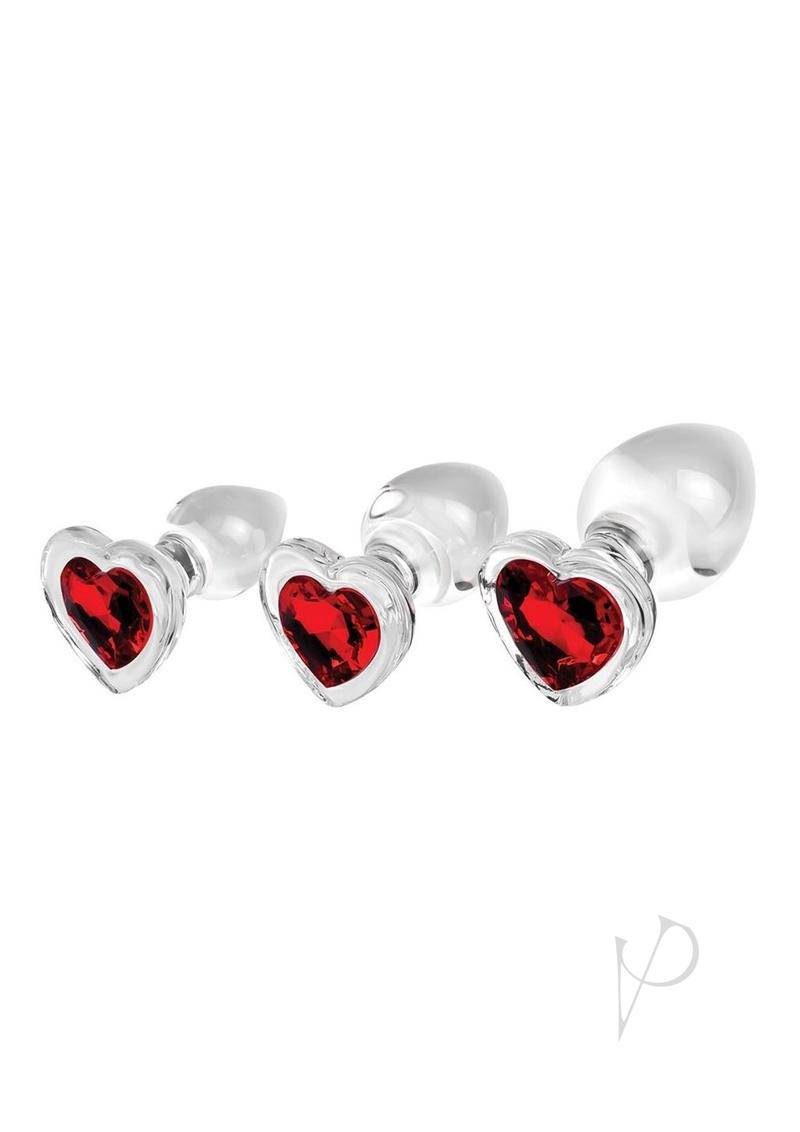 Aande Red Heart Gem Glass Plug Set - Chambre Rouge