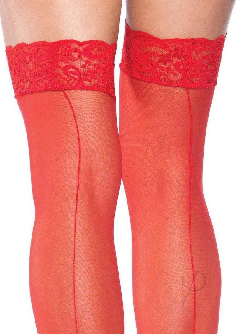 Sheer Stocking Back Seam Lace Os Red - Chambre Rouge