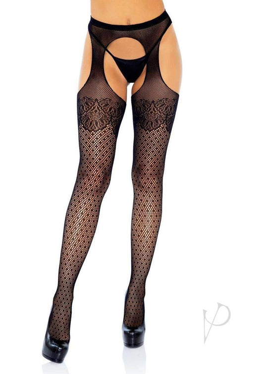 Polka Dot Fishnet Hose Cuban Heel Os Blk - Chambre Rouge