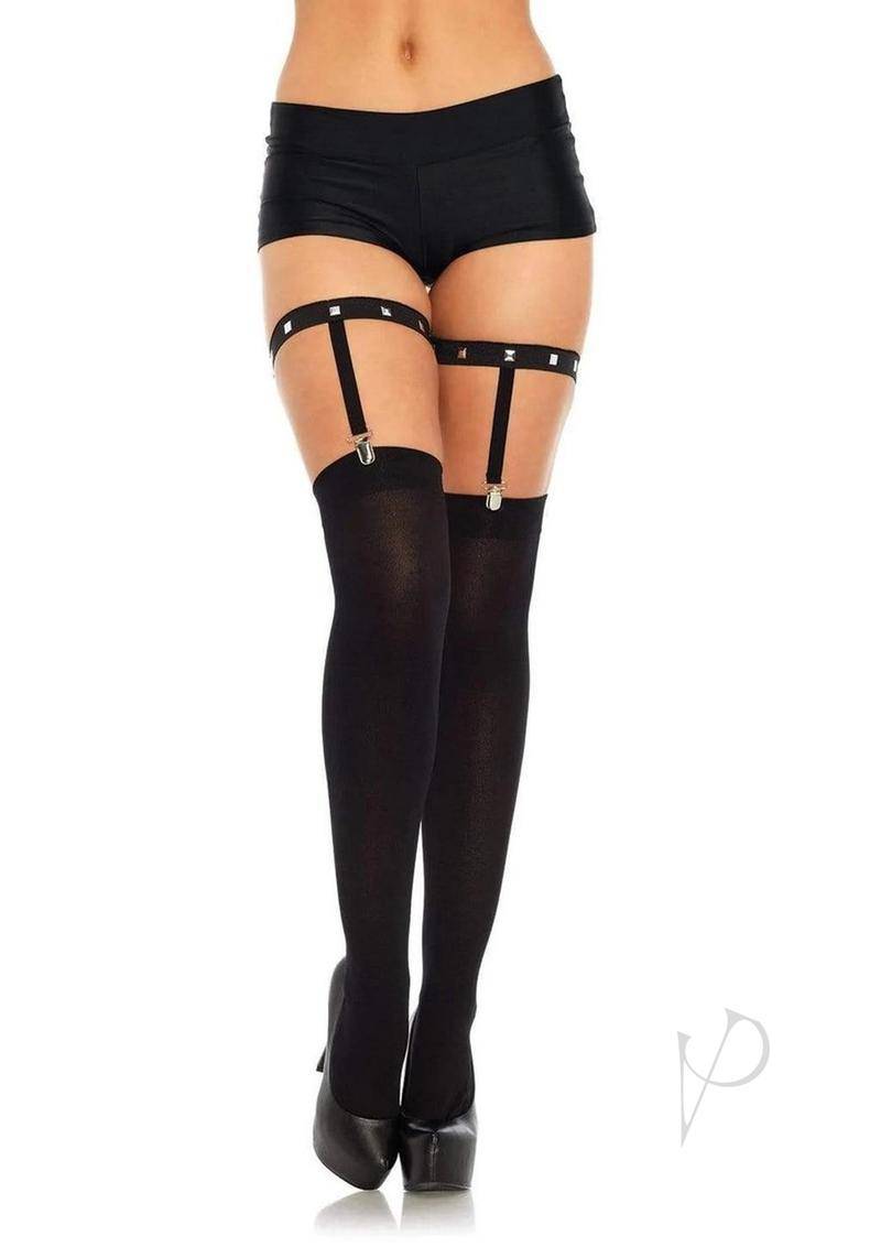 Studded Elastic Garter Suspender Os Blk - Chambre Rouge