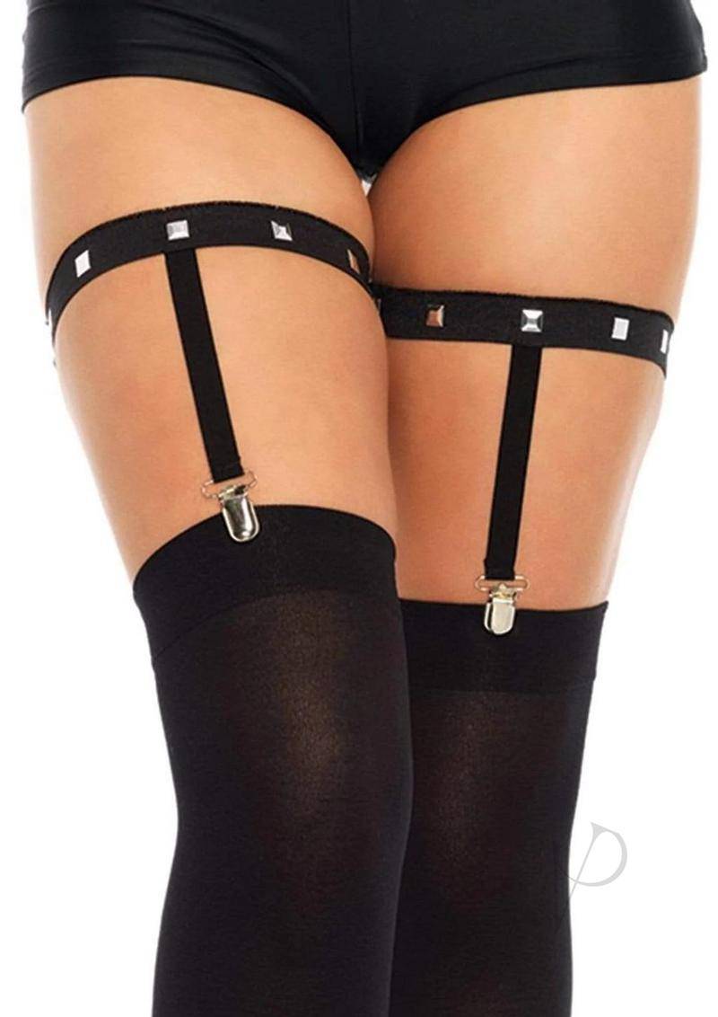 Studded Elastic Garter Suspender Os Blk - Chambre Rouge