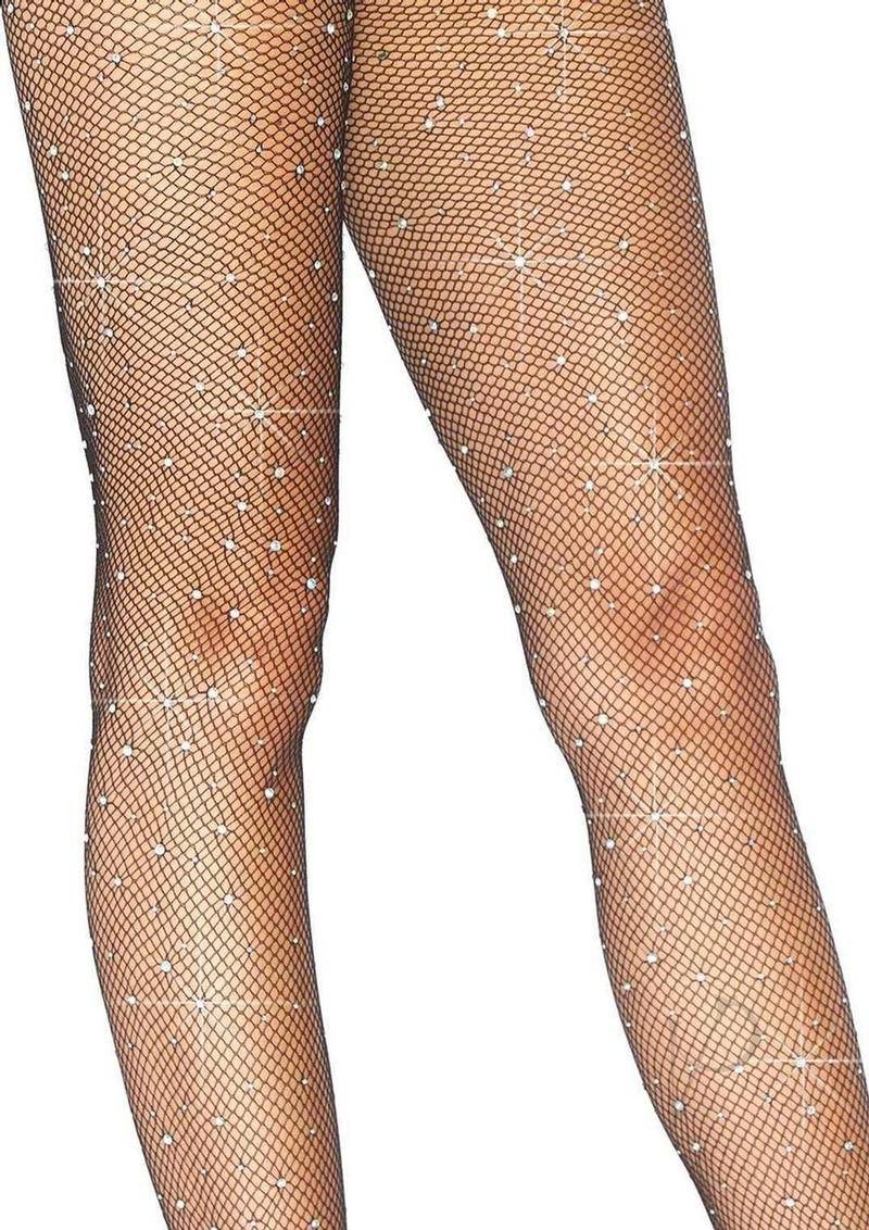 Fishnet Crystal Tights Rhinestone Os Blk - Chambre Rouge