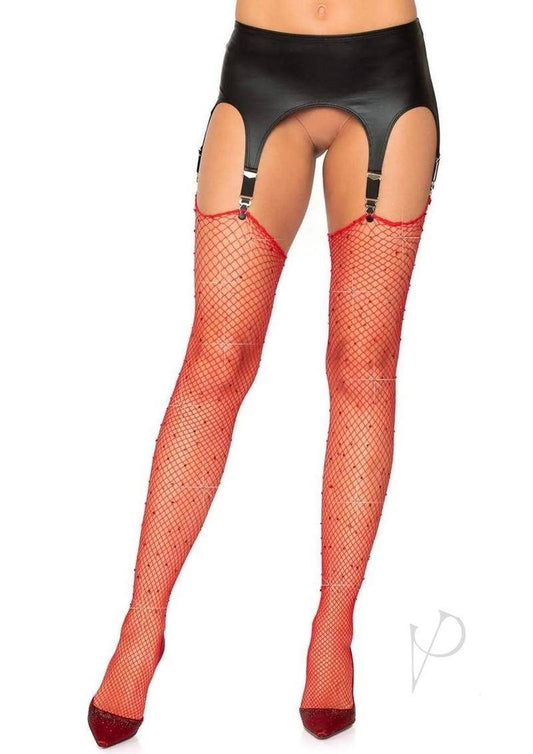 Rhinestone Fishnet Stockings Os Red - Chambre Rouge