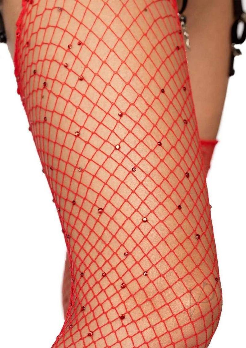 Rhinestone Fishnet Stockings Os Red - Chambre Rouge