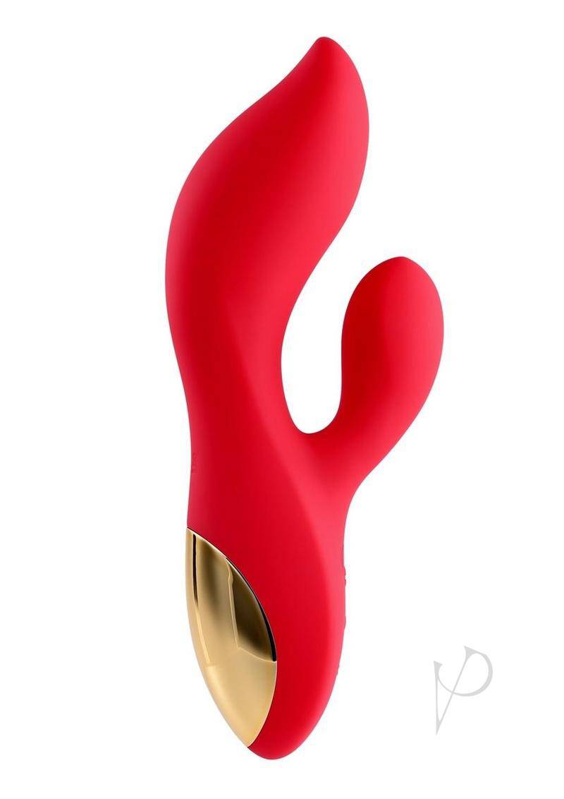 Adam & Eve Eve's Big and Curvy G Rechargeable Silicone Dual Vibrator - Red - Chambre Rouge