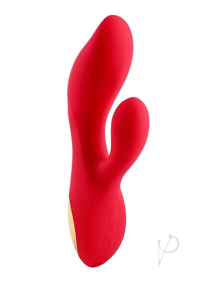 Adam & Eve Eve's Big and Curvy G Rechargeable Silicone Dual Vibrator - Red - Chambre Rouge