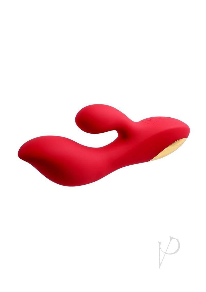 Adam & Eve Eve's Big and Curvy G Rechargeable Silicone Dual Vibrator - Red - Chambre Rouge