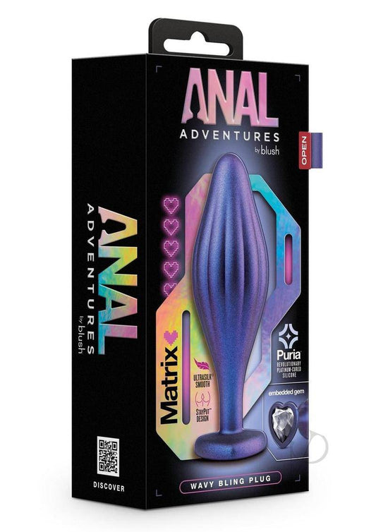 Anal Adventures Matrix Wavy Bling Silicone Plug - Sapphire Blue - Chambre Rouge