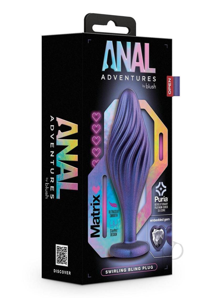 Anal Adventures Matrix Swirling Bling Silicone Plug - Sapphire Blue - Chambre Rouge