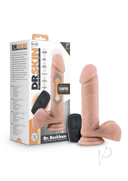 Dr. Skin Silicone Dr. Beckham Rechargeable Thumping Dildo with Remote Control 7in - Vanilla - Chambre Rouge