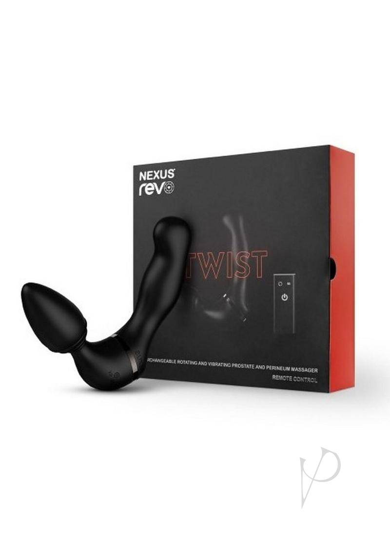 Nexus Revo Twist Rechargeable Silicone Rotating Dual Vibrator with Remote Control - Black - Chambre Rouge