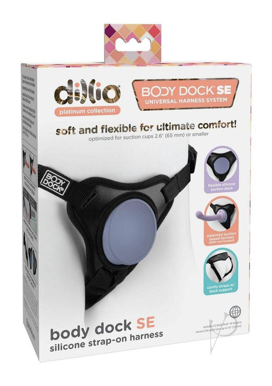 Dillio Plantinum Body Dock Harness System with Silicone Dildo - Lavender/Black - Chambre Rouge