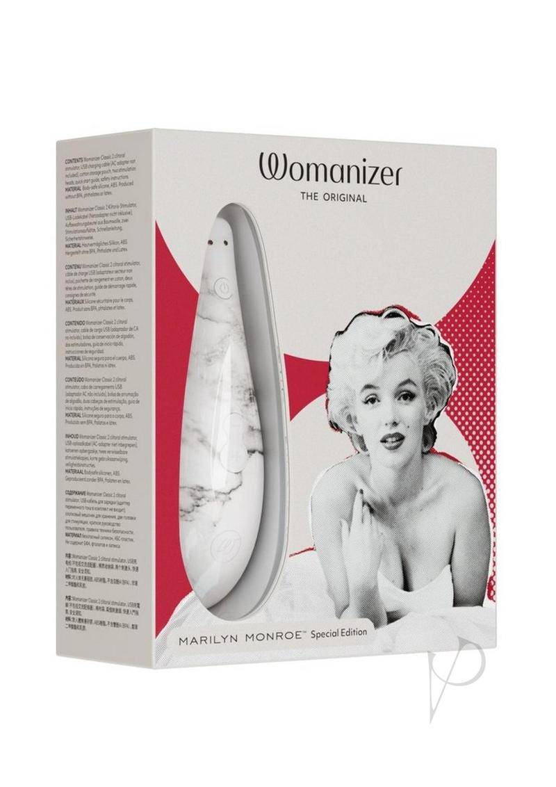 Womanizer Marilyn Monroe Special Edition Rechargeable Clitoral Stimulator - White Marble - Chambre Rouge