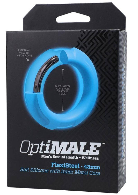OptiMALE Flexisteel Soft Silicone With Inner Metal Core Cock Ring 43mm - Blue - Chambre Rouge